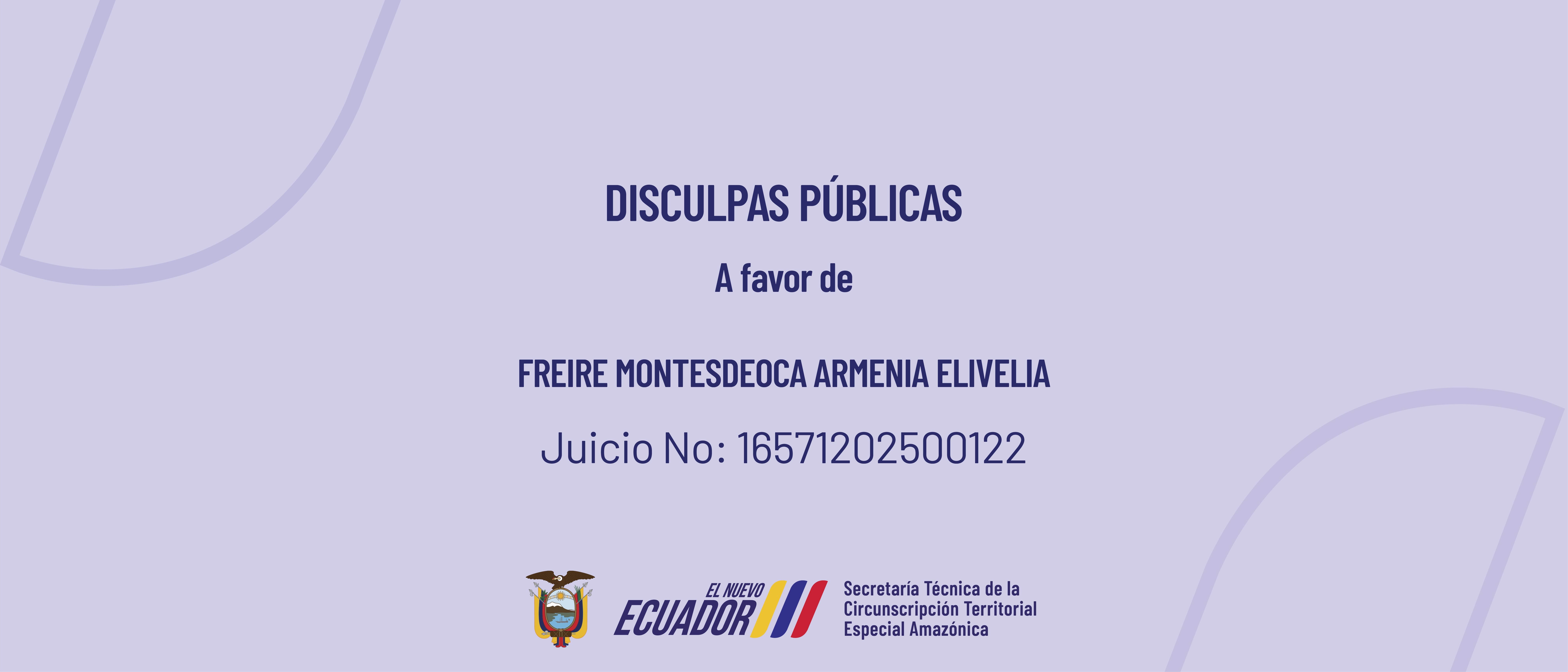 Disculpas públicas a favor de Armenia Freire, haga clic aquí